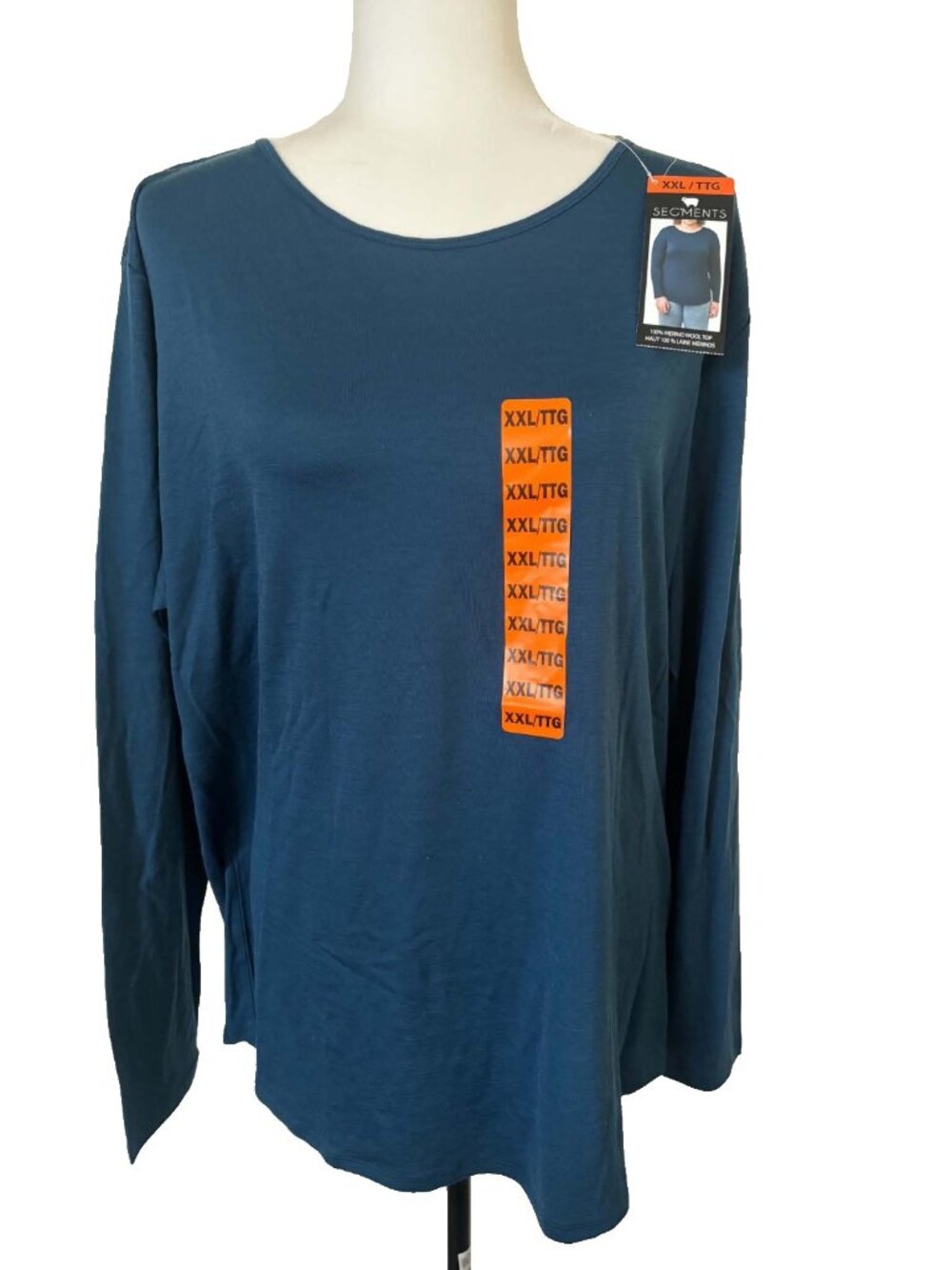SEGMENTS Long Sleeve Base Layer Top Size XXL 100% Merino Wool Teal Blue NWT